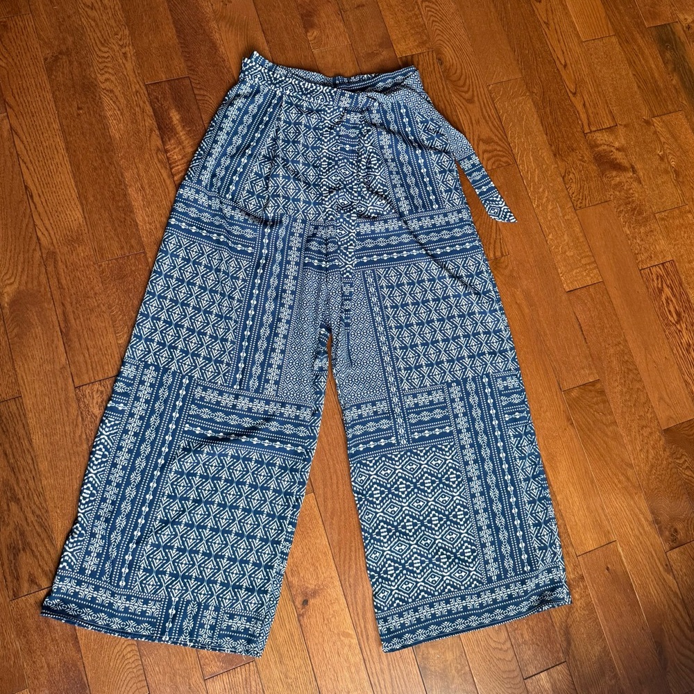 Ces Femme Indigo Blue Printed Wide-Leg Pull-On Trousers